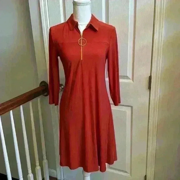 MSK Asymmetrical Dress with ORing Gold Zippered Collared Neckline Women Sz Small - Picture 2 of 10